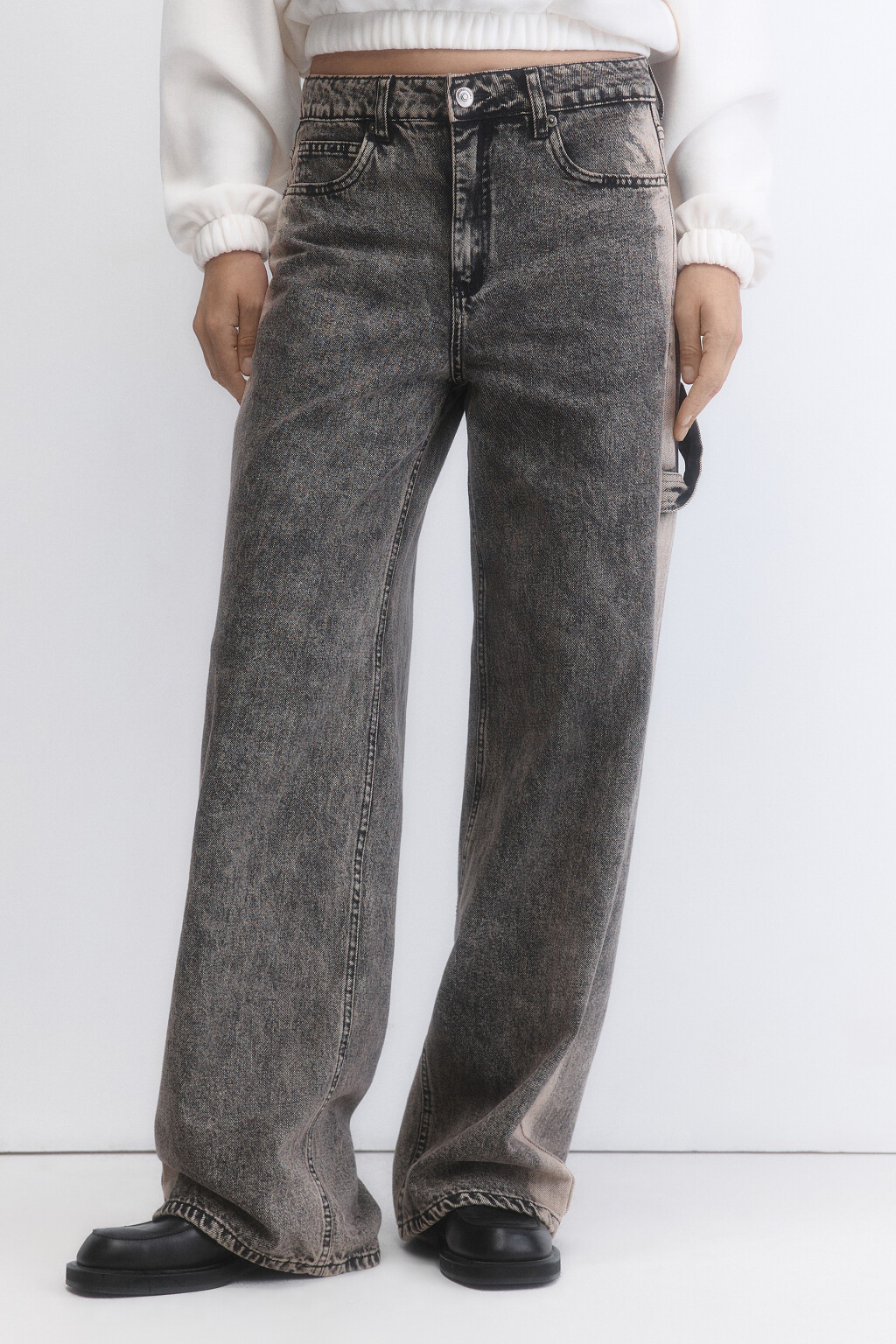 Джинсы широкие с вареным эффектом и лампасами - цвет темный тинт - 2