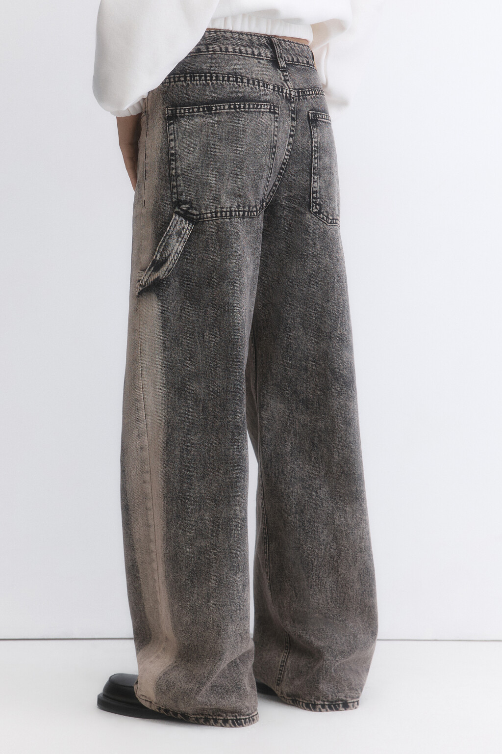 Джинсы широкие с вареным эффектом и лампасами - цвет темный тинт - 3