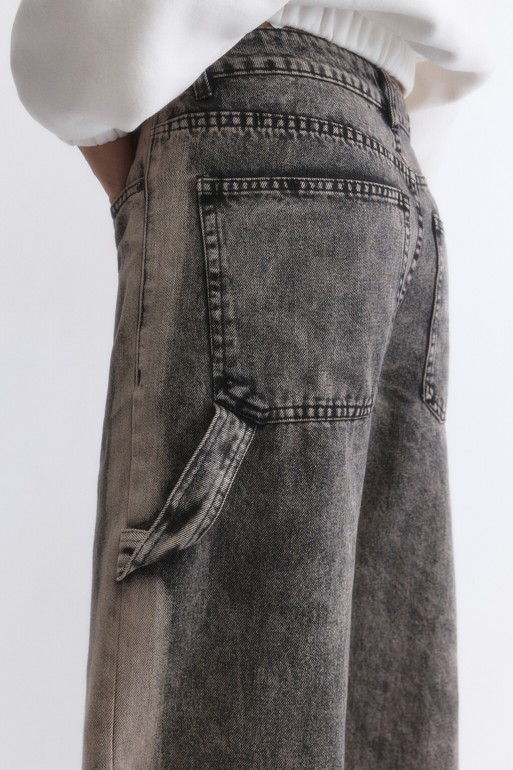 Джинсы широкие с вареным эффектом и лампасами - цвет темный тинт - 6