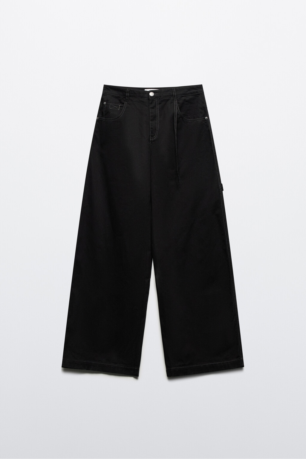 Брюки из твила широкие с надписью сзади - цвет черный - 8