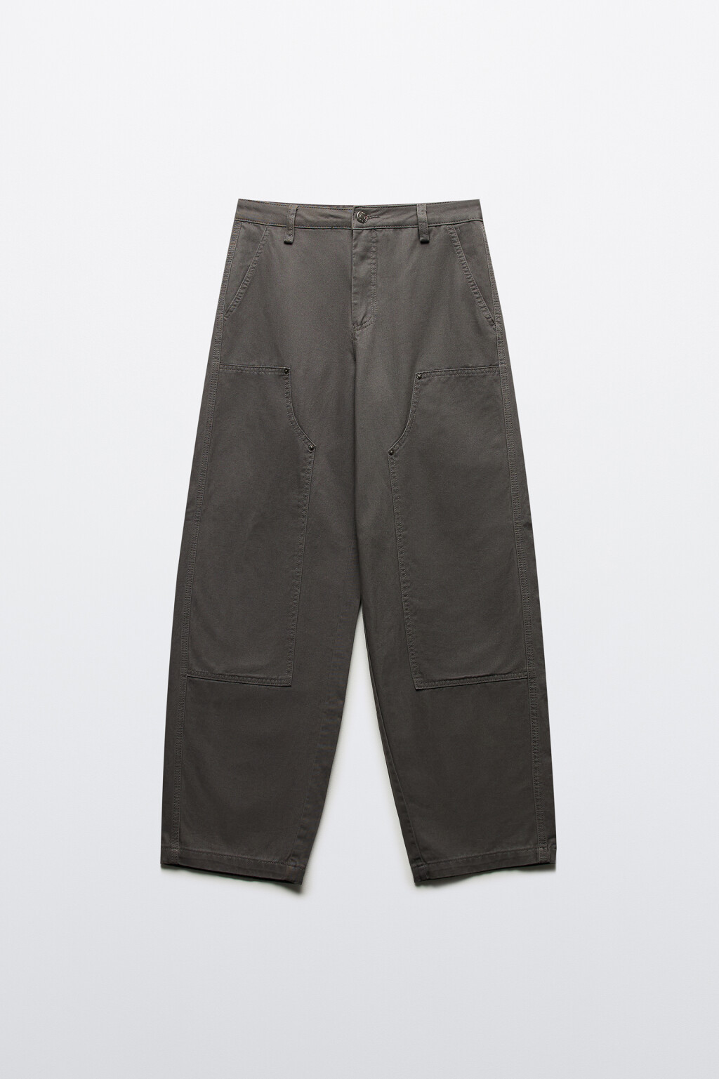 Брюки широкие твиловые с накладными карманами - цвет серый - 8