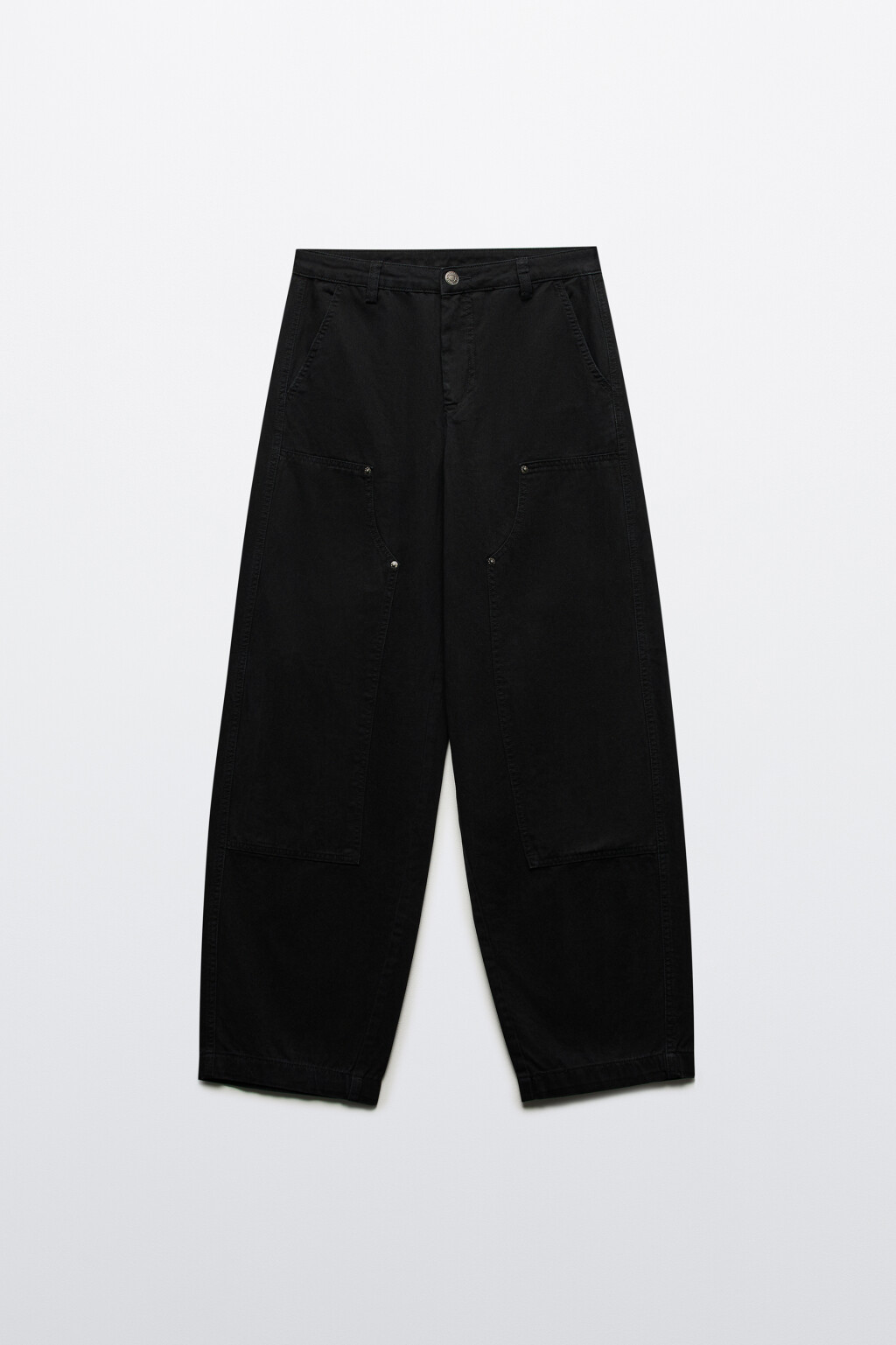 Брюки широкие твиловые с накладными карманами - цвет черный - 8