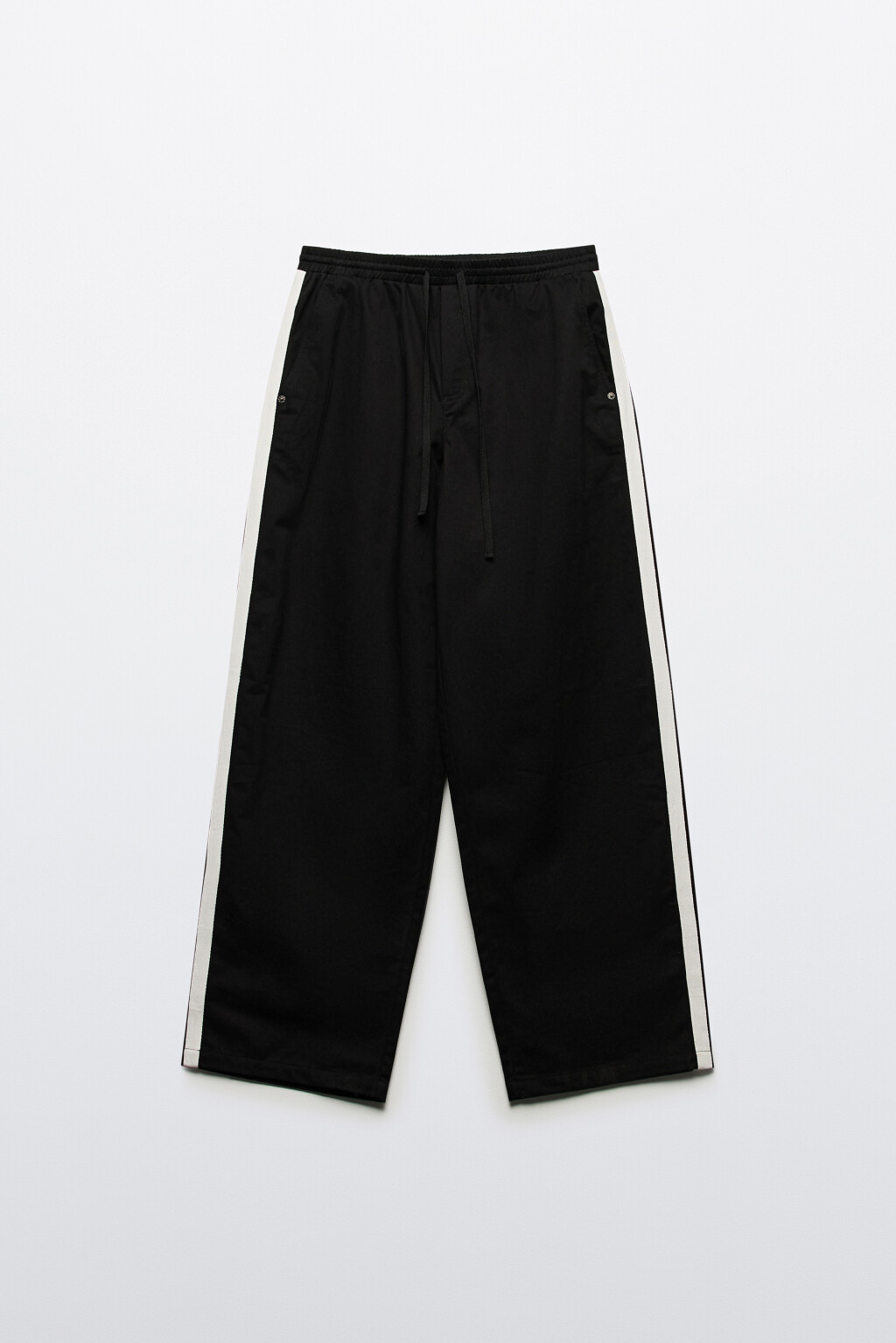 Брюки широкие хлопковые с лампасами - цвет черный - 8