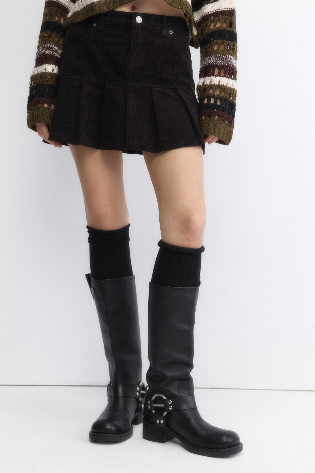 Юбка мини плиссированная из вельвета - цвет серый - 2