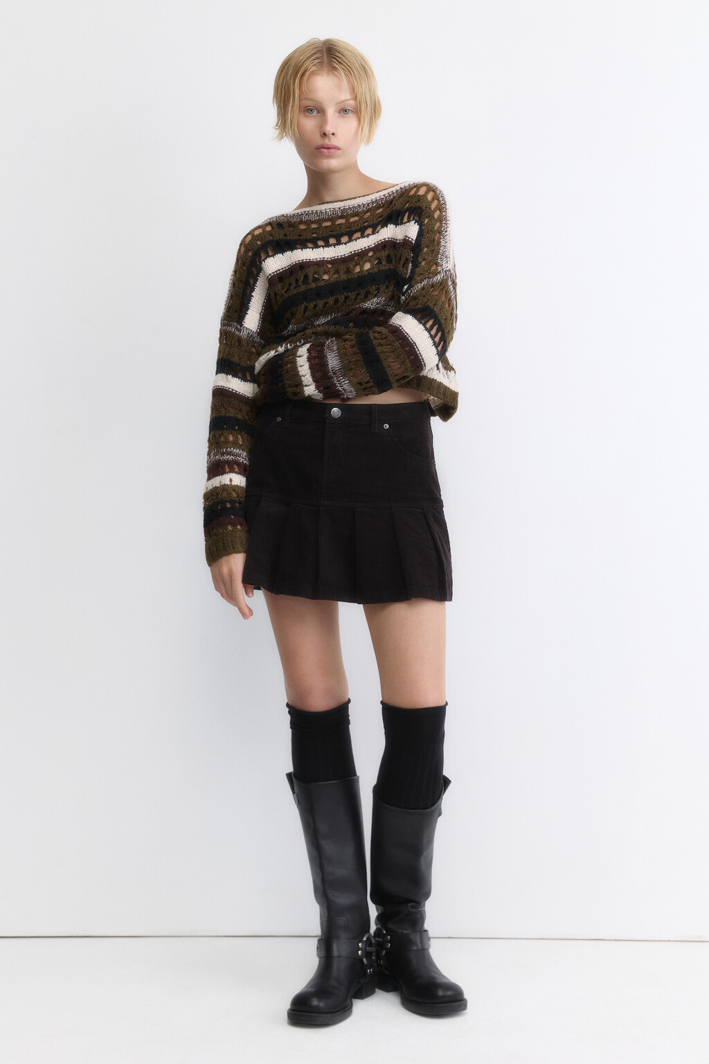 Юбка мини плиссированная из вельвета - цвет серый - 5