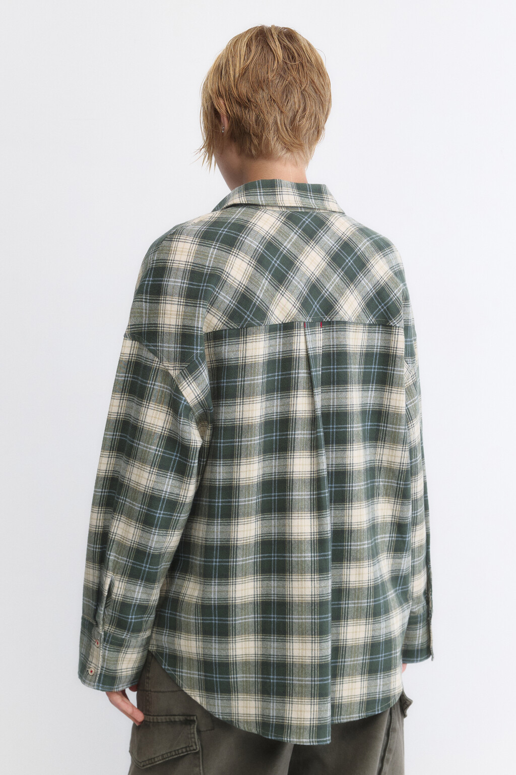 Рубашка oversize хлопковая в клетку - цвет зеленый - 4