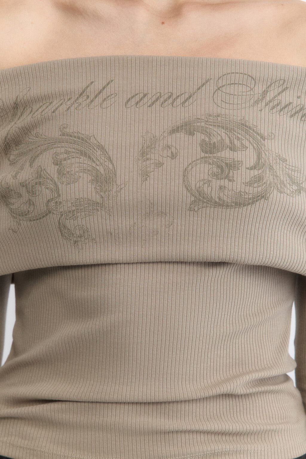 Топ-лонгслив с открытыми плечами и принтом - цвет серый - 6