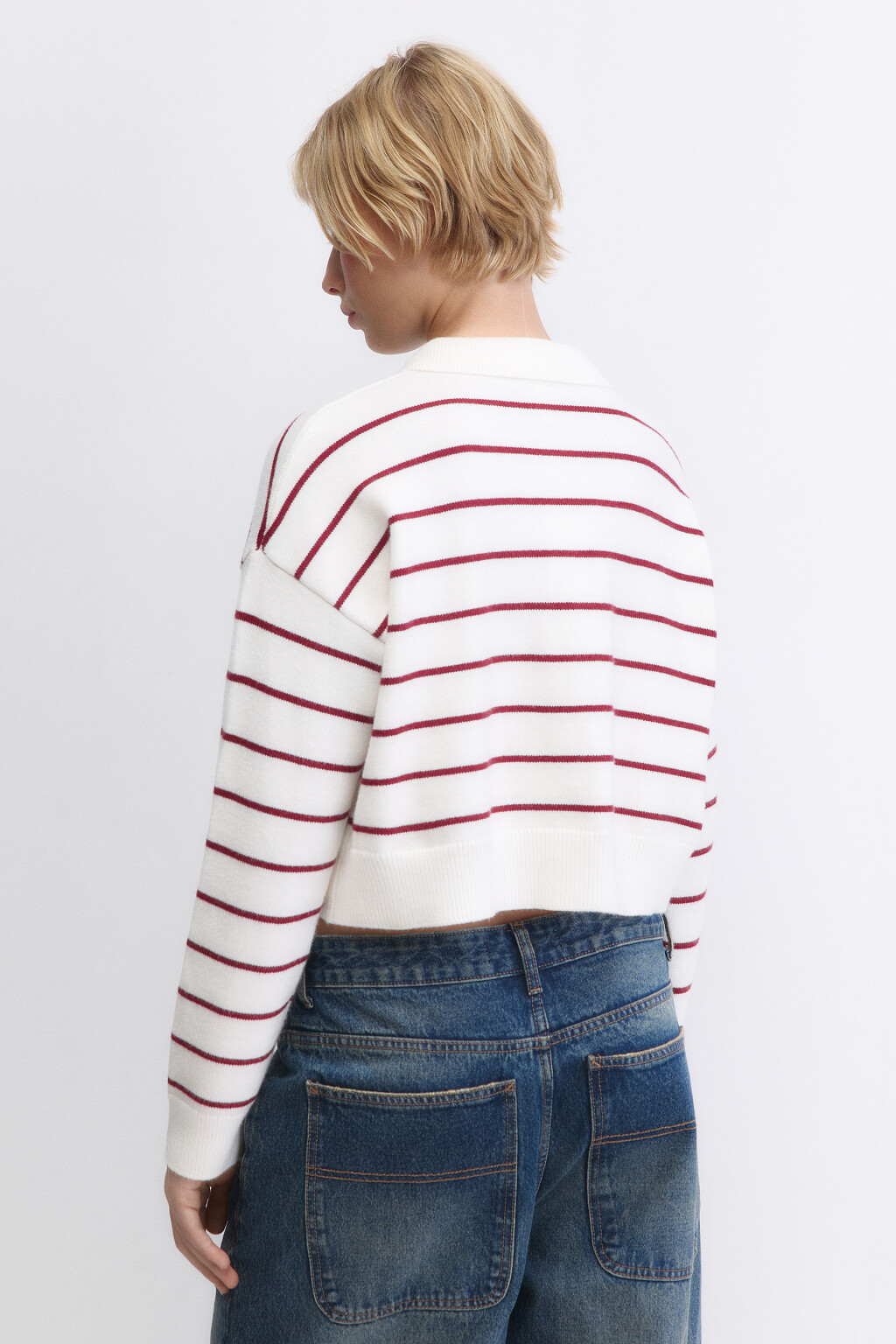 Джемпер-поло тонкой вязки укороченный - цвет красный - 5