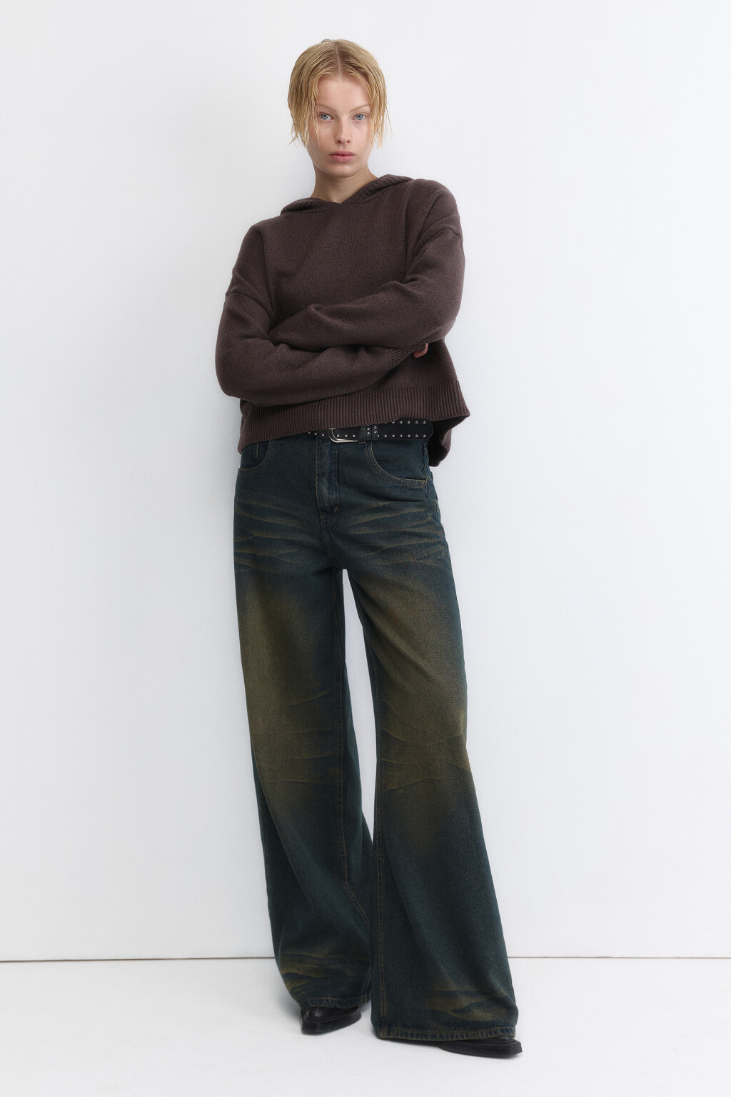 Джемпер вязаный с капюшоном - цвет коричневый - 5