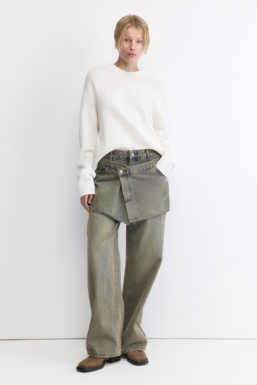 Джемпер вязаный с капюшоном - цвет молочный - 1