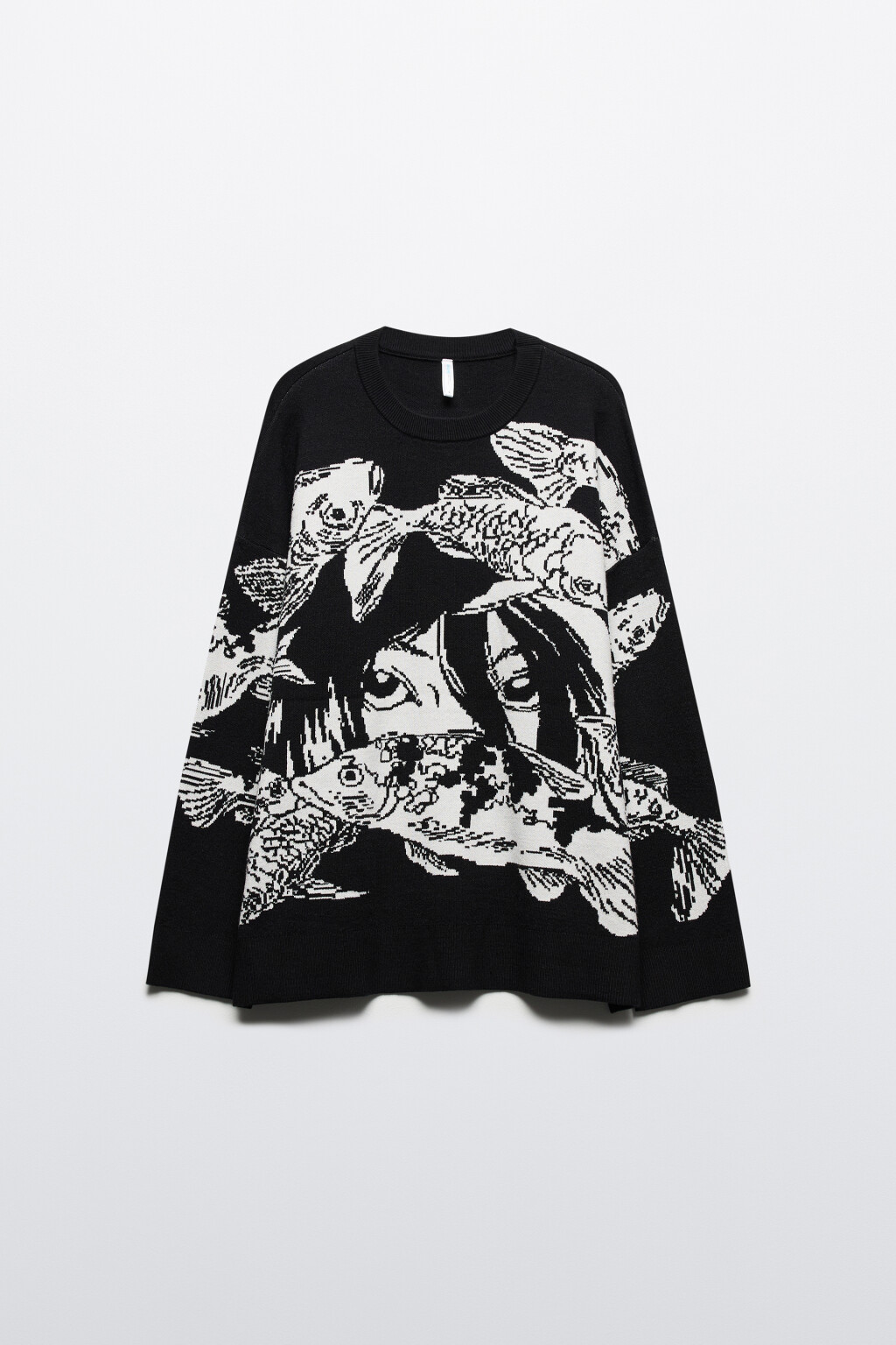 Джемпер oversize вязаный с принтом - цвет черный - 8