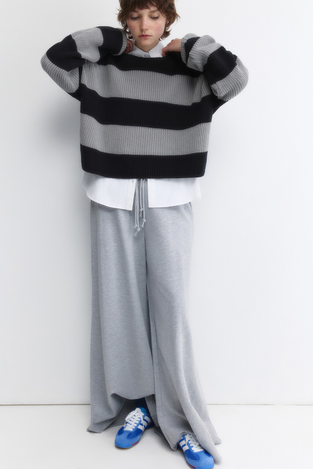 Джемпер oversize вязаный из хлопковой пряжи - цвет серый - 1
