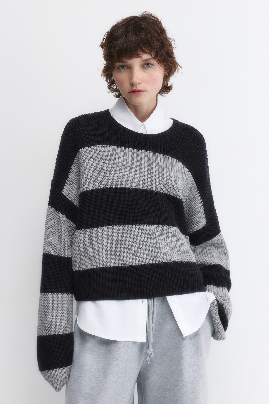 Джемпер oversize вязаный из хлопковой пряжи - цвет серый - 4