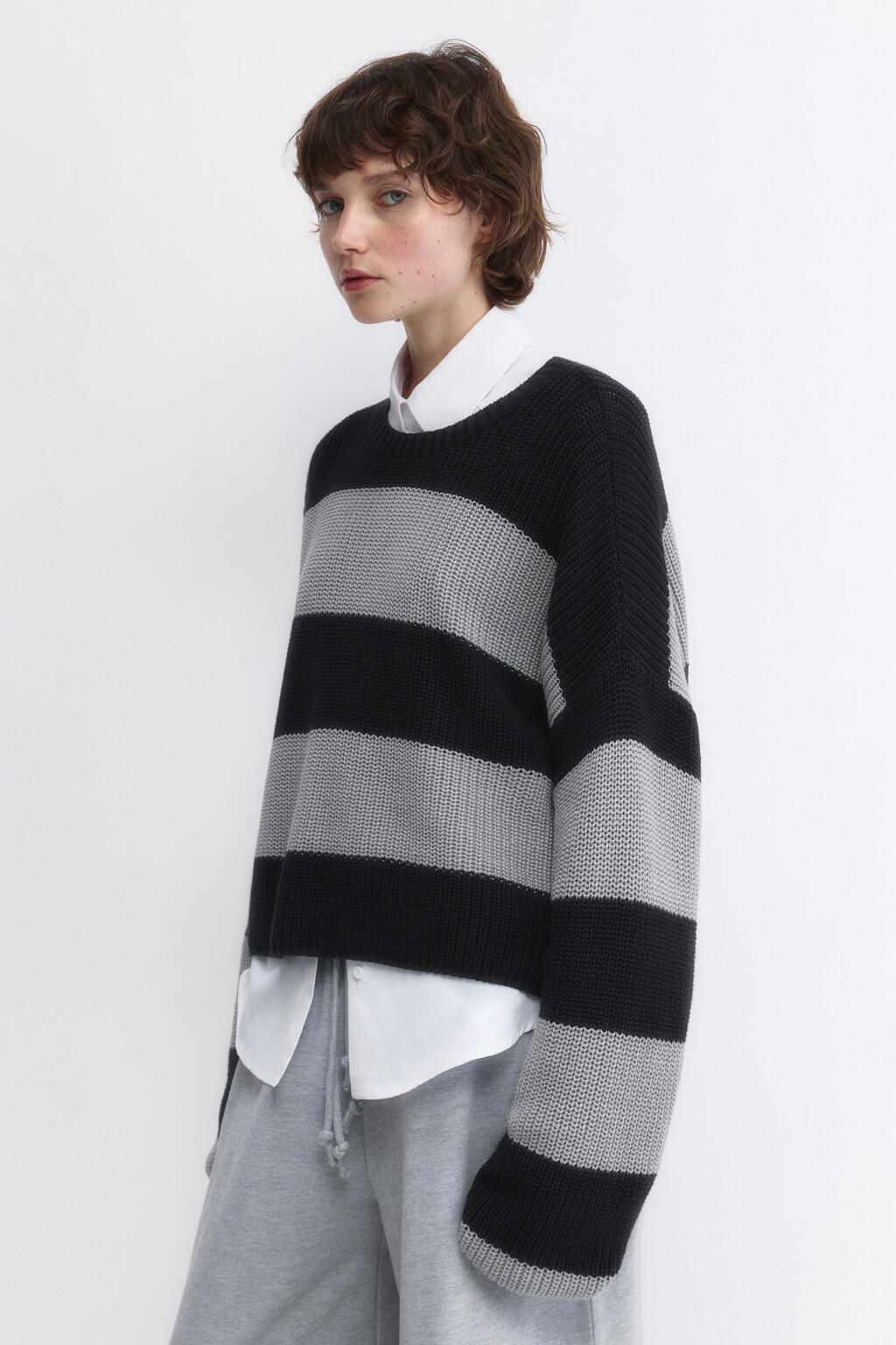 Джемпер oversize вязаный из хлопковой пряжи - цвет серый - 5