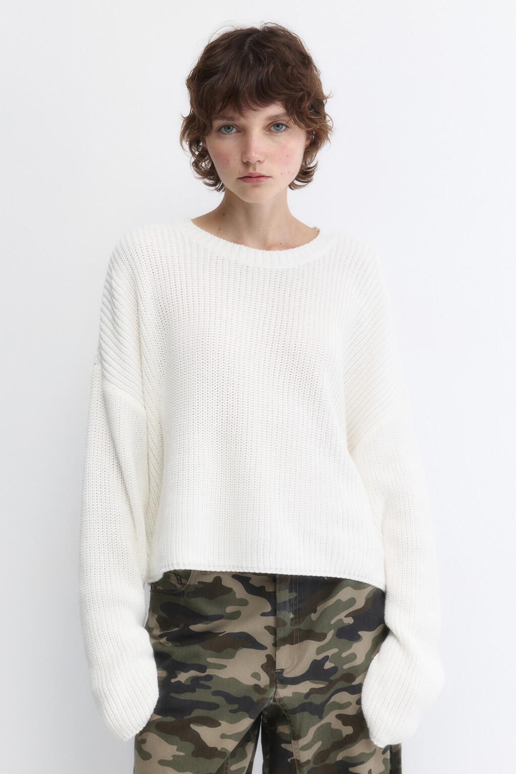 Джемпер oversize вязаный из хлопковой пряжи - цвет молочный - 2