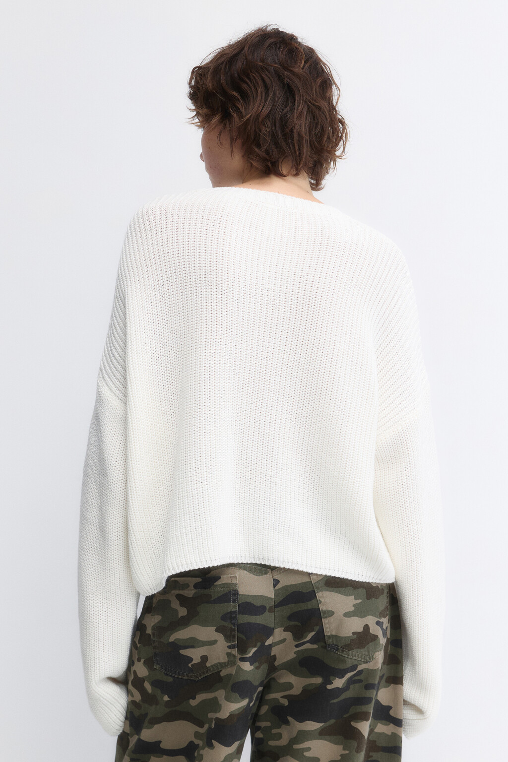 Джемпер oversize вязаный из хлопковой пряжи - цвет молочный - 3