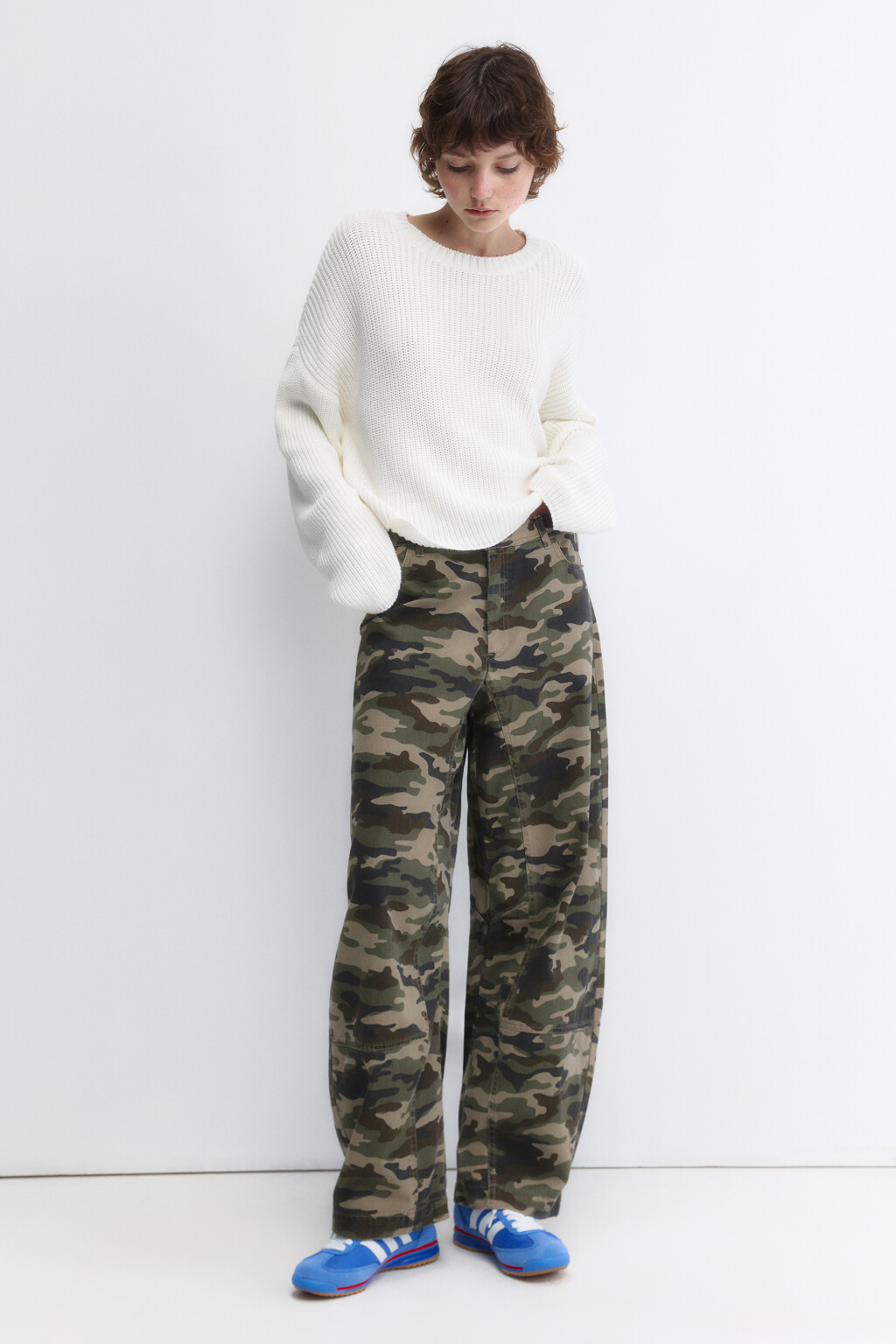 Джемпер oversize вязаный из хлопковой пряжи - цвет молочный - 5