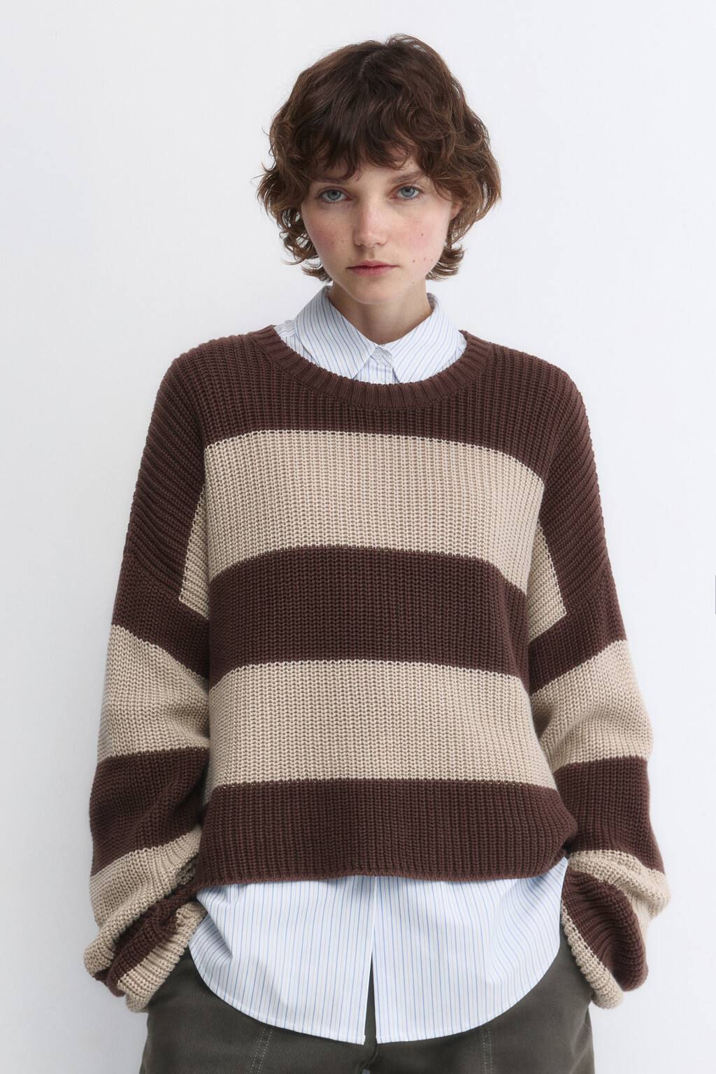 Джемпер oversize вязаный из хлопковой пряжи - цвет бежевый - 2