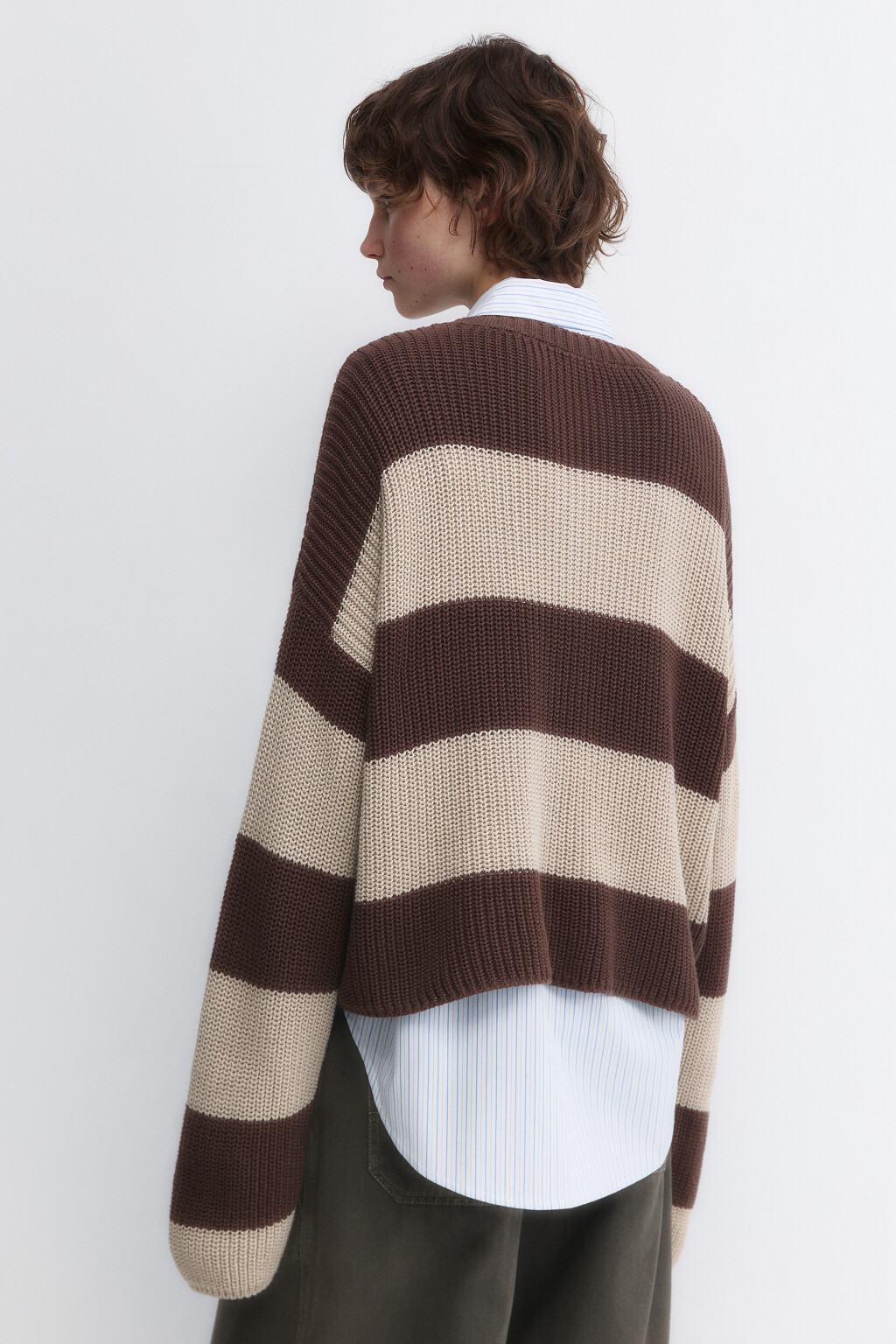 Джемпер oversize вязаный из хлопковой пряжи - цвет бежевый - 4