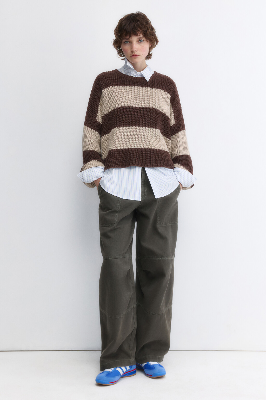 Джемпер oversize вязаный из хлопковой пряжи - цвет бежевый - 5