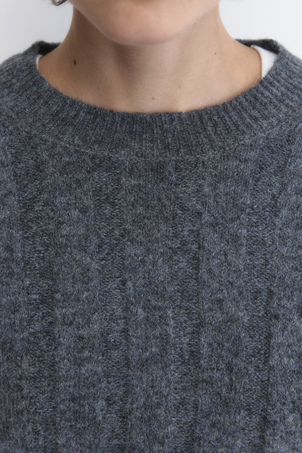 Джемпер вязаный в широкий рубчик - цвет серый - 7