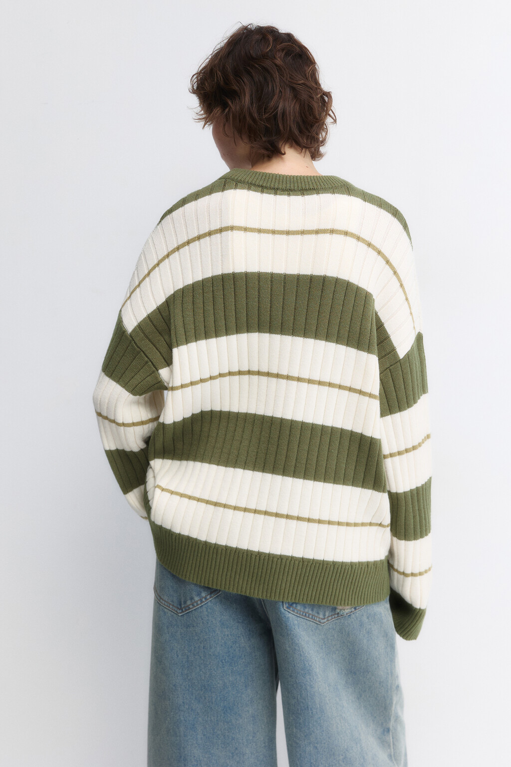 Джемпер толстой вязки в полоску - цвет зеленый - 4