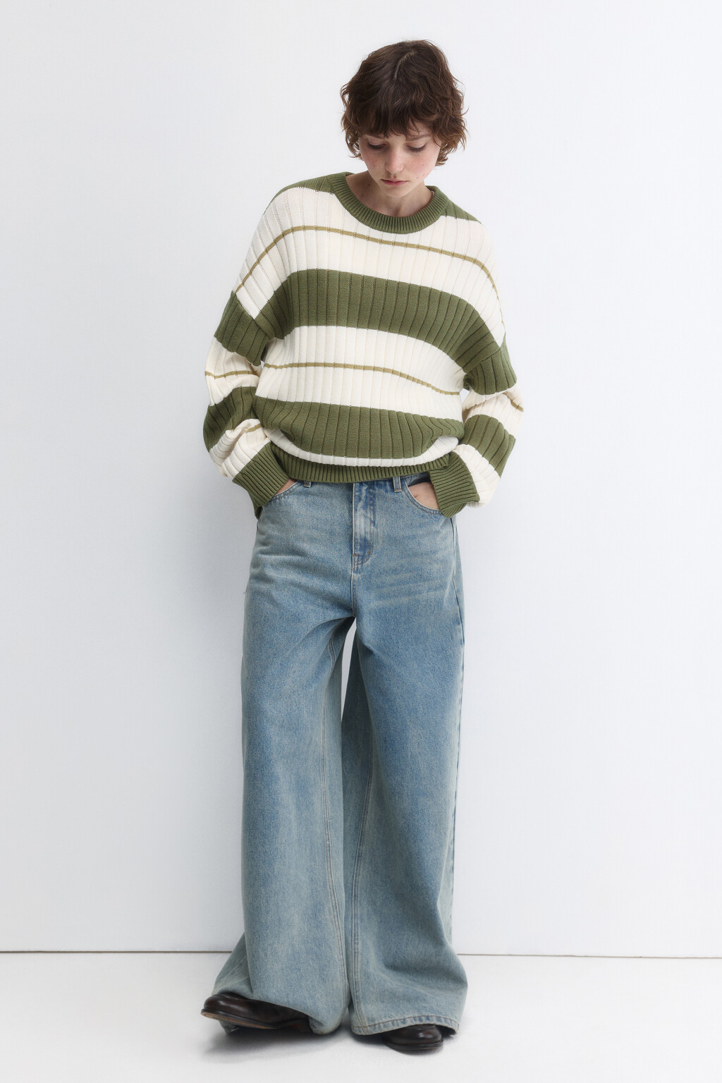 Джемпер толстой вязки в полоску - цвет зеленый - 5