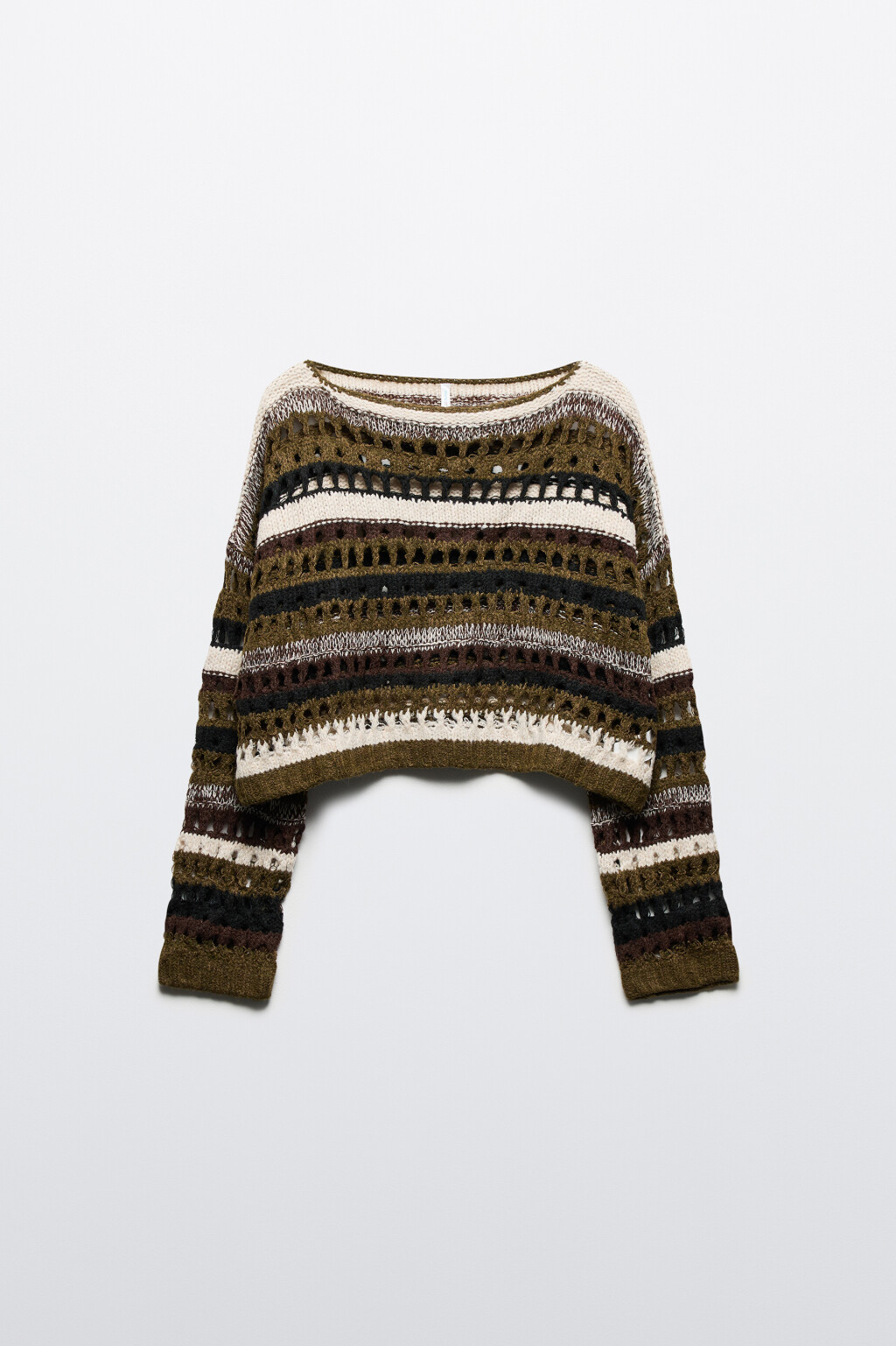 Джемпер вязаный ажурный в полоску - цвет зеленый - 9