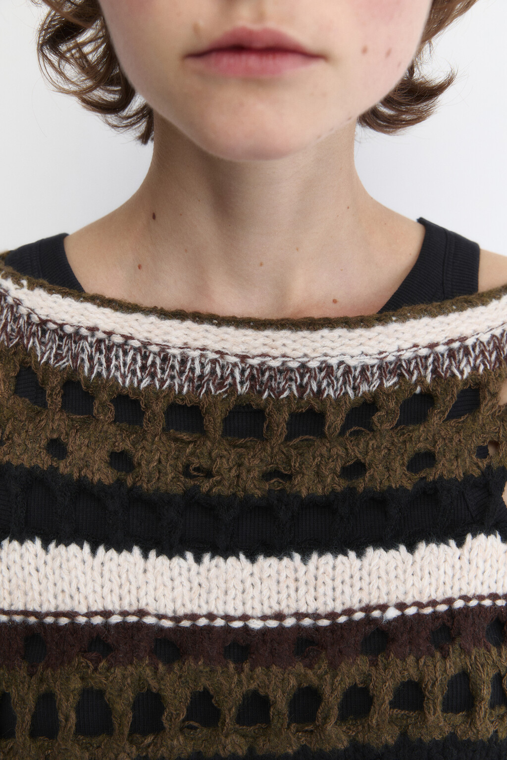 Джемпер вязаный ажурный в полоску - цвет зеленый - 7