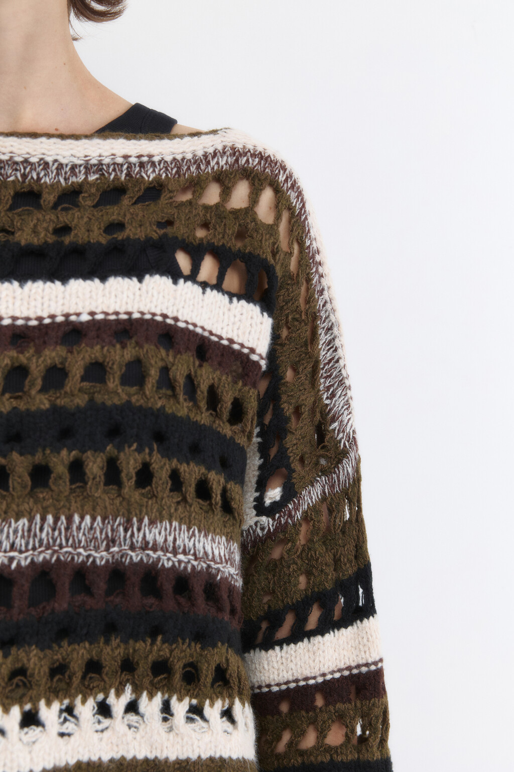 Джемпер вязаный ажурный в полоску - цвет зеленый - 8