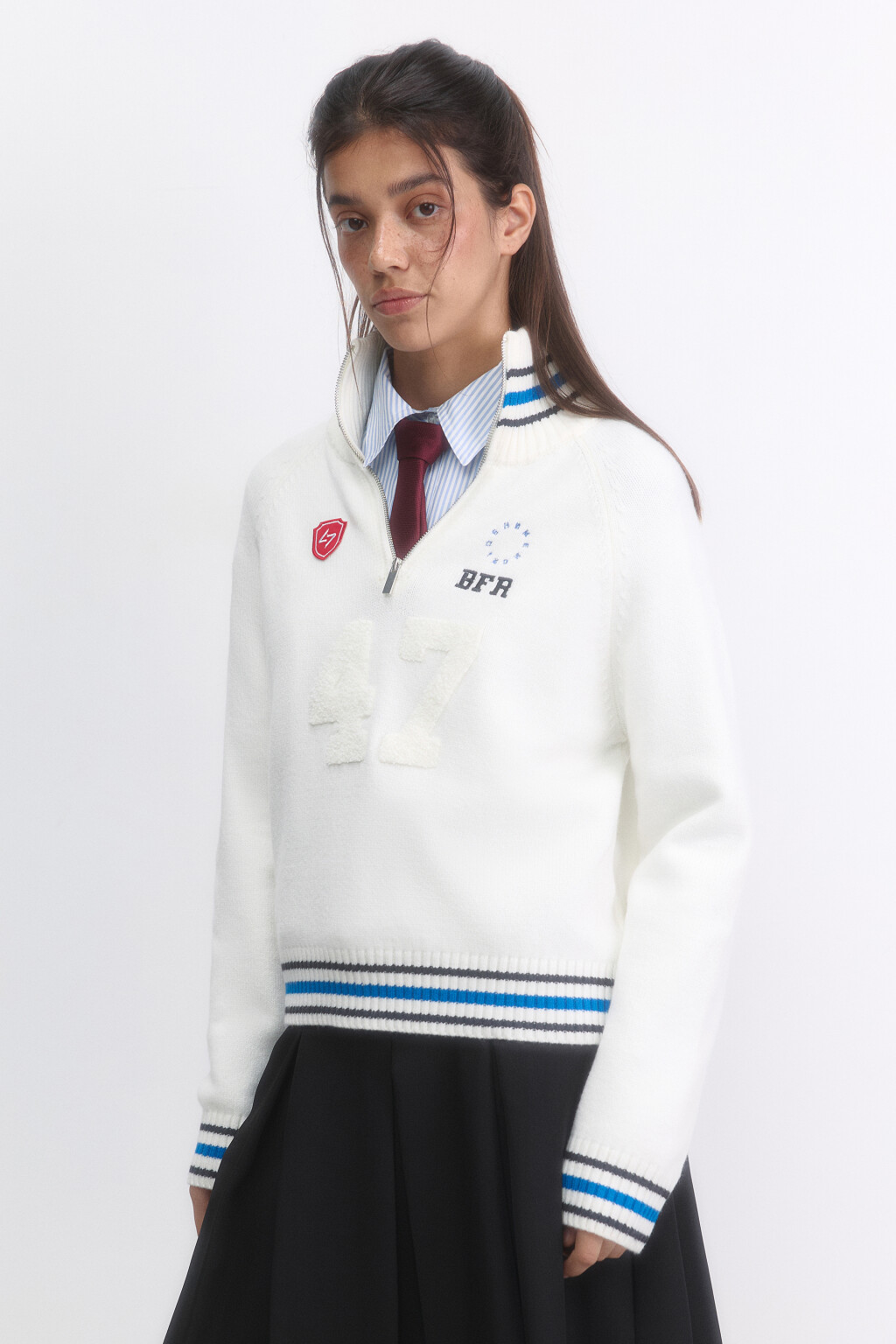 Джемпер вязаный с принтом и полосками - цвет молочный - 3