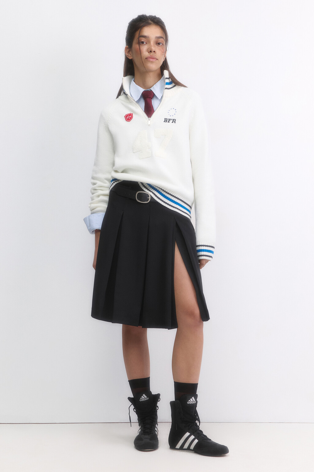 Джемпер вязаный с принтом и полосками - цвет молочный - 5