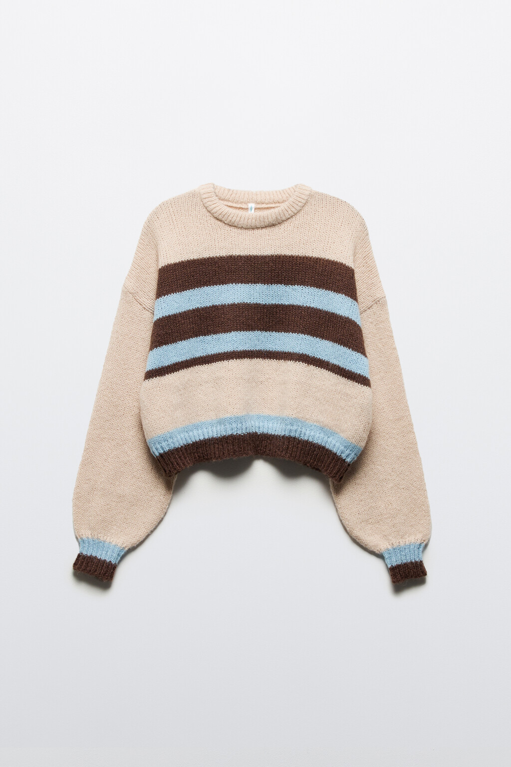 Джемпер вязаный укороченный в полоску - цвет бежевый - 8