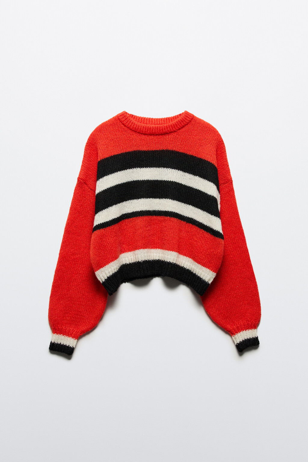 Джемпер вязаный укороченный в полоску - цвет красный - 9