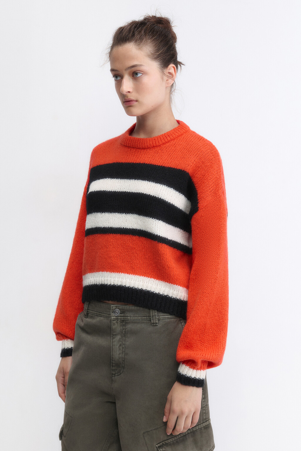 Джемпер вязаный укороченный в полоску - цвет красный - 5