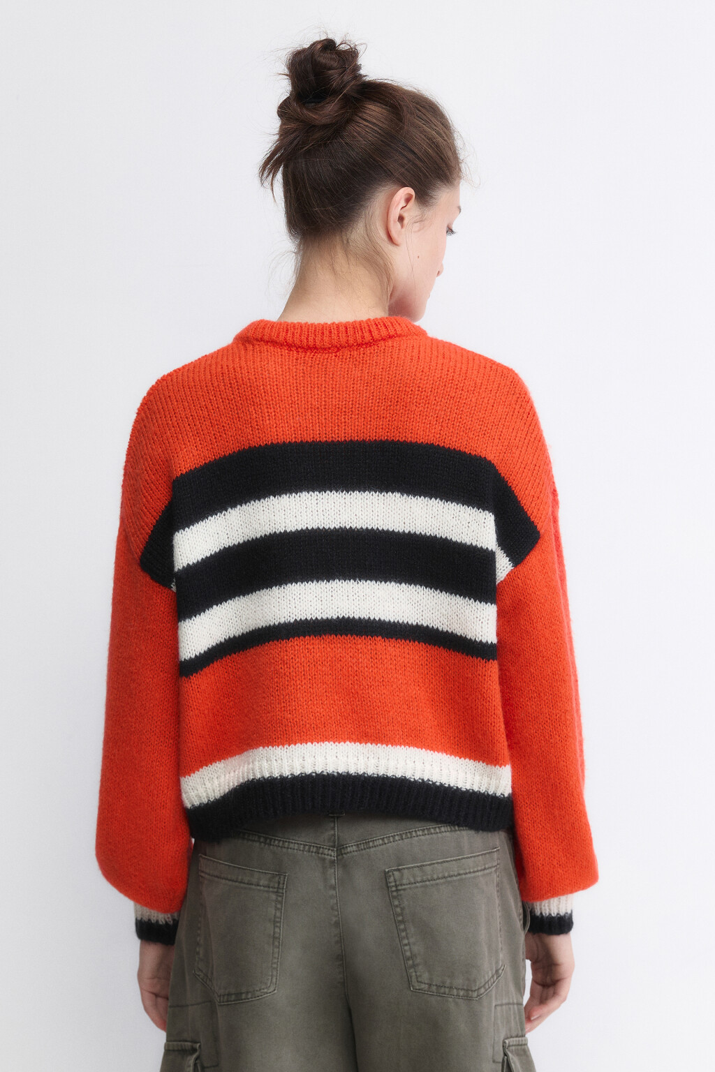 Джемпер вязаный укороченный в полоску - цвет красный - 6