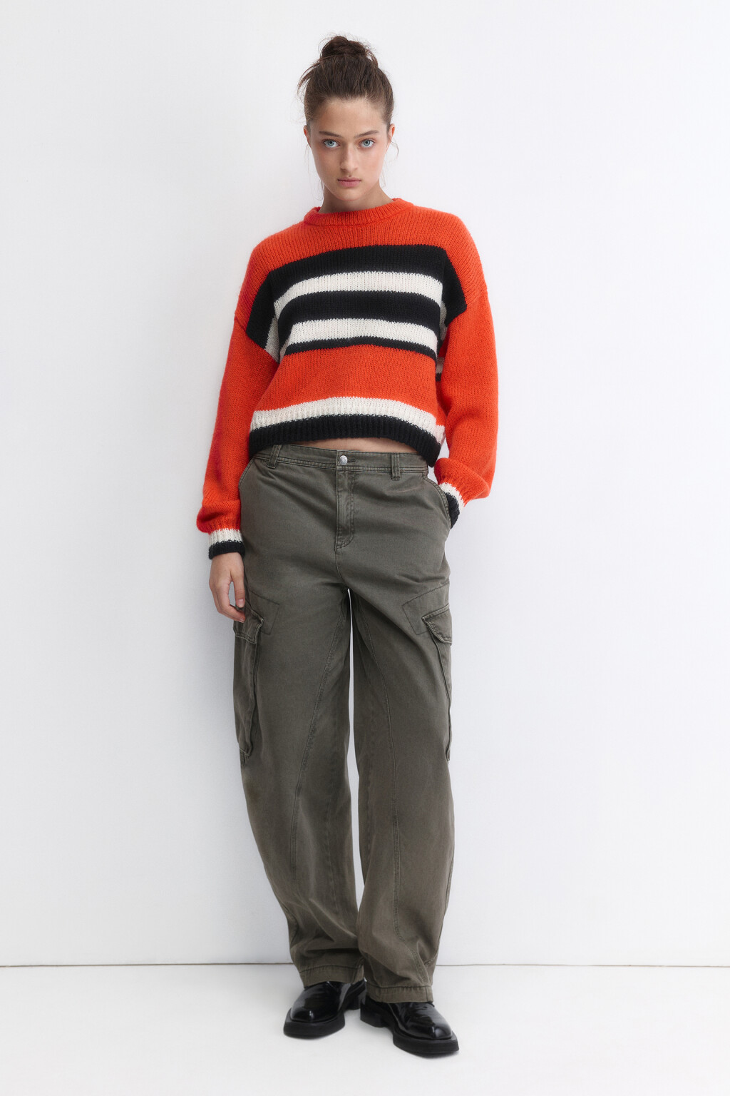 Джемпер вязаный укороченный в полоску - цвет красный - 7