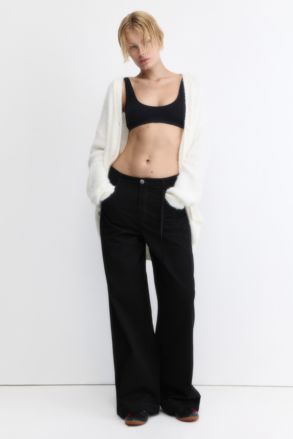 Кардиган удлиненный из пушистой пряжи - цвет молочный - 5