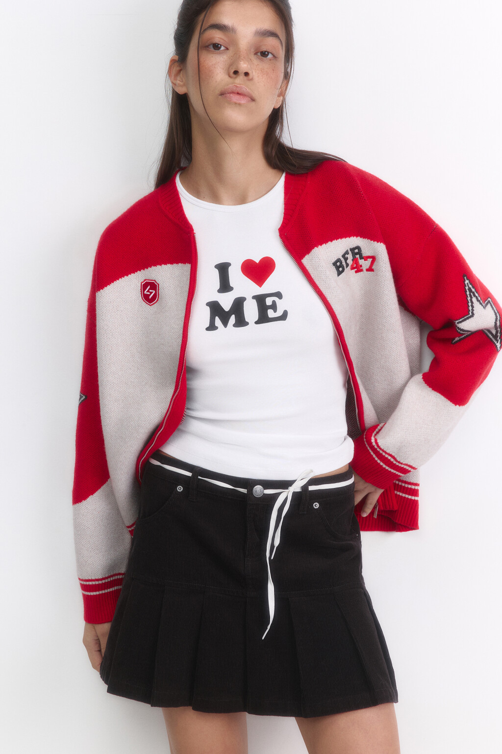 Кардиган на молнии вязаный с патчами - цвет красный - 2