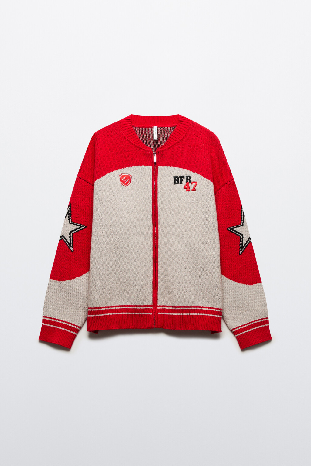 Кардиган на молнии вязаный с патчами - цвет красный - 10