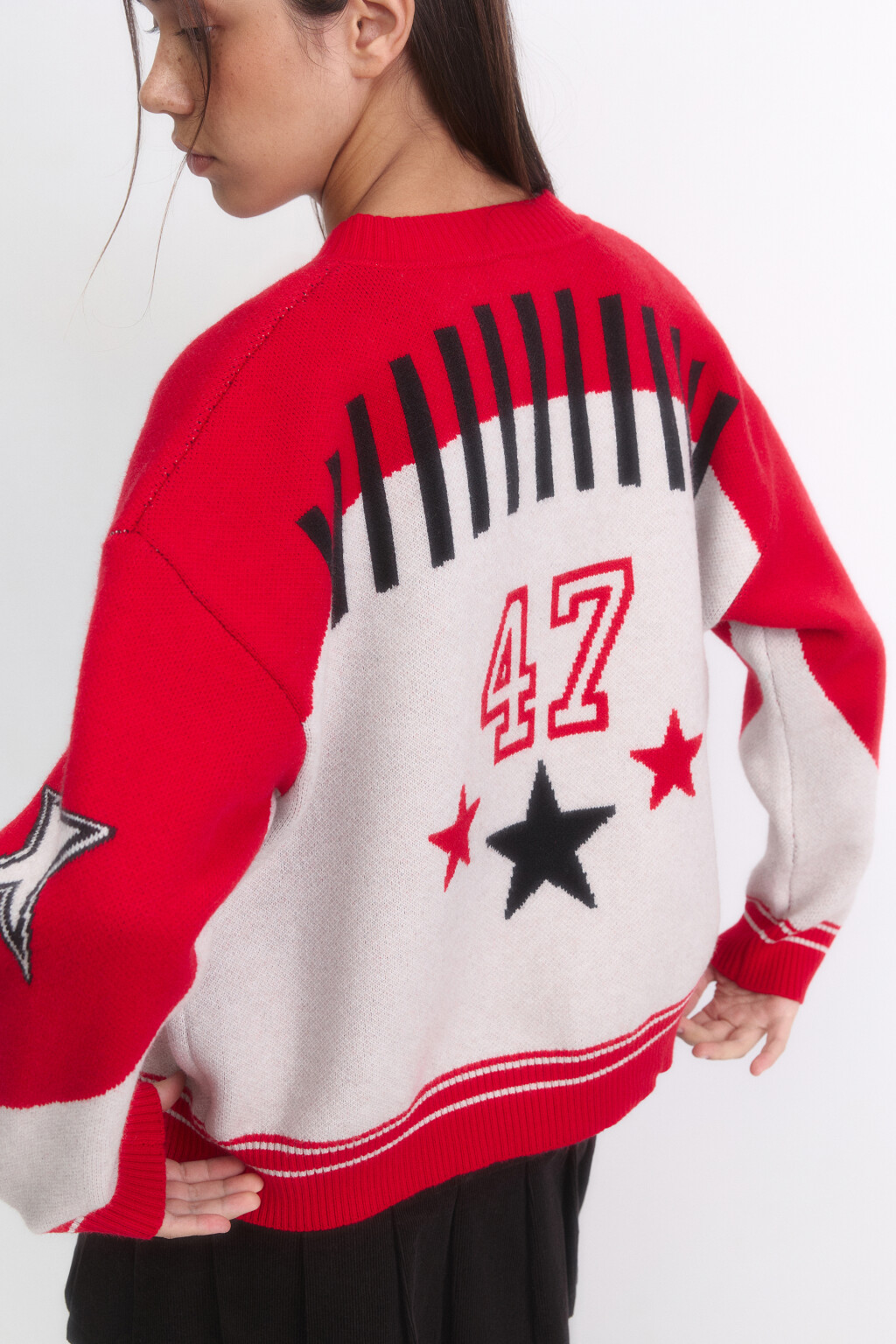 Кардиган на молнии вязаный с патчами - цвет красный - 3