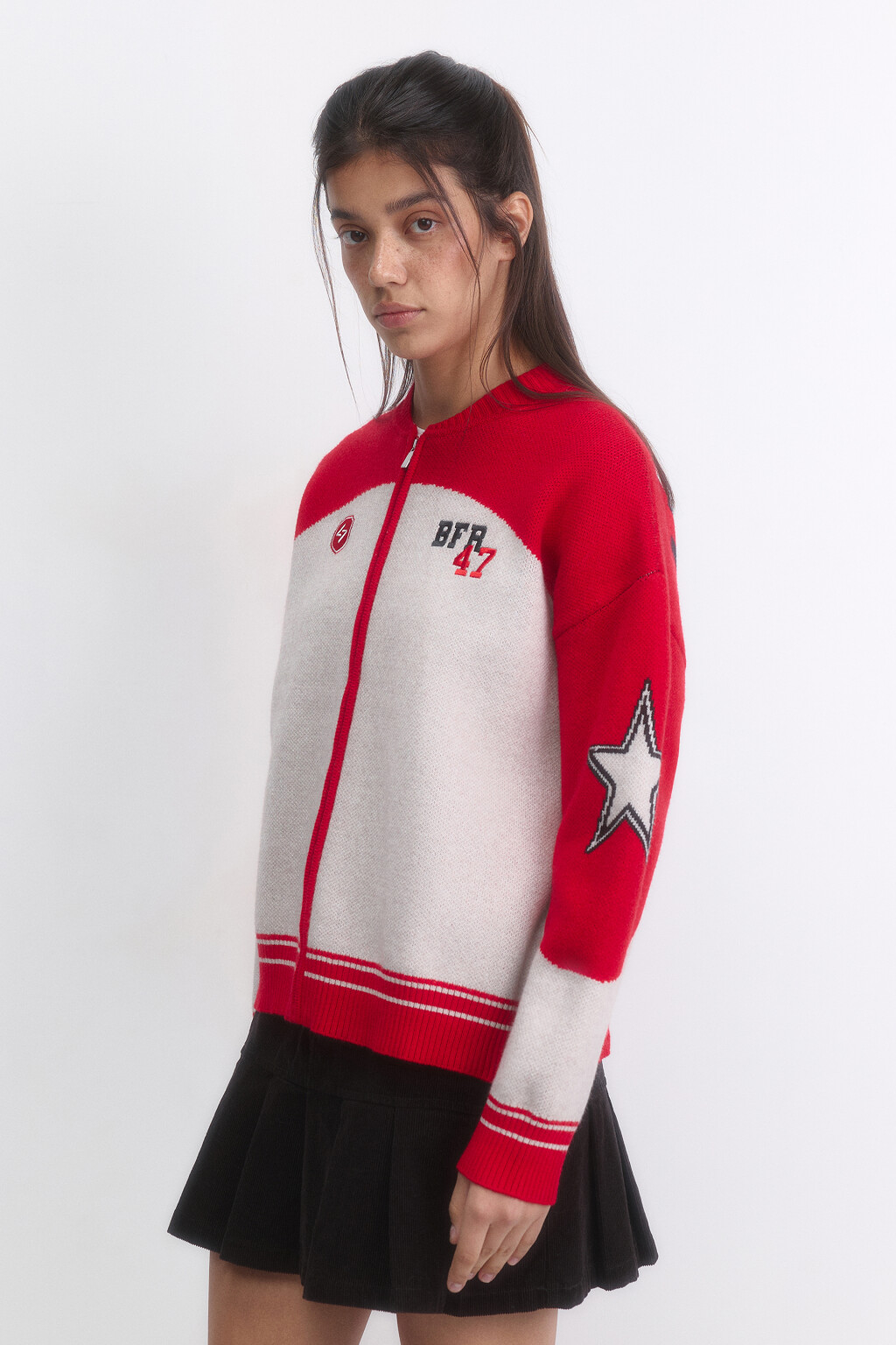 Кардиган на молнии вязаный с патчами - цвет красный - 5