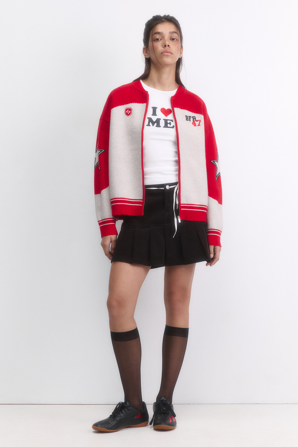 Кардиган на молнии вязаный с патчами - цвет красный - 1