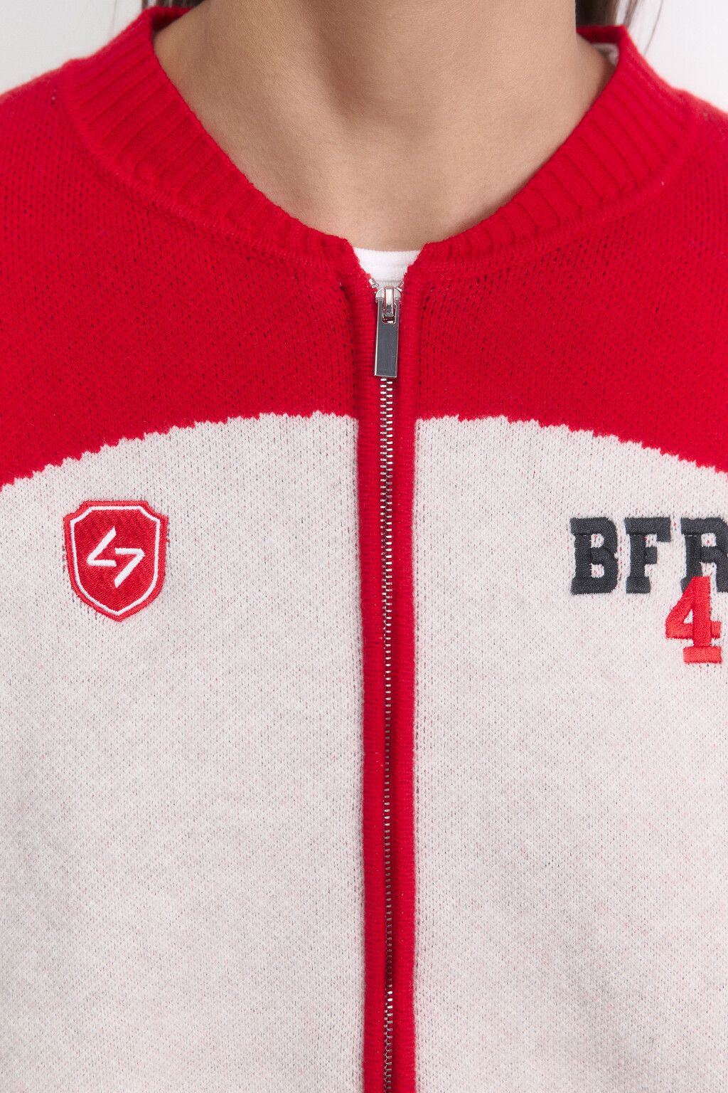 Кардиган на молнии вязаный с патчами - цвет красный - 9