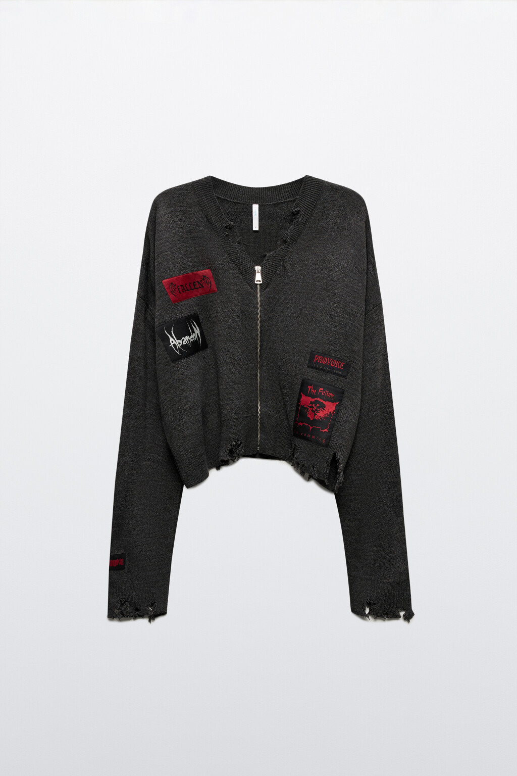 Кардиган на молнии рваный с патчами - цвет серый - 9