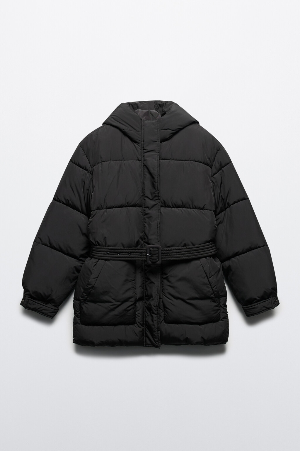 Куртка стеганая с поясом и рожками на капюшоне - цвет черный - 10