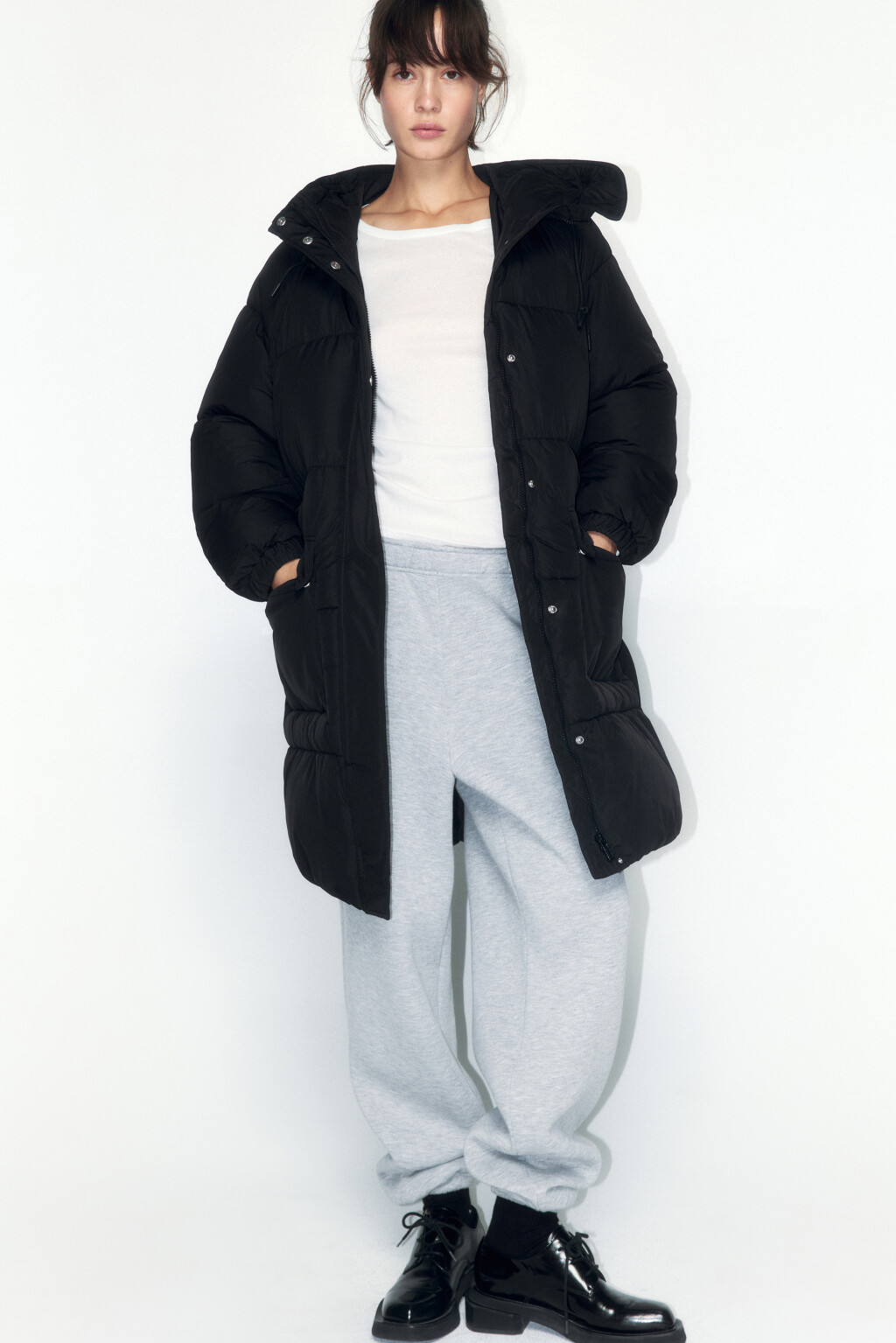 Куртка стеганая удлиненная с капюшоном - цвет черный - 2