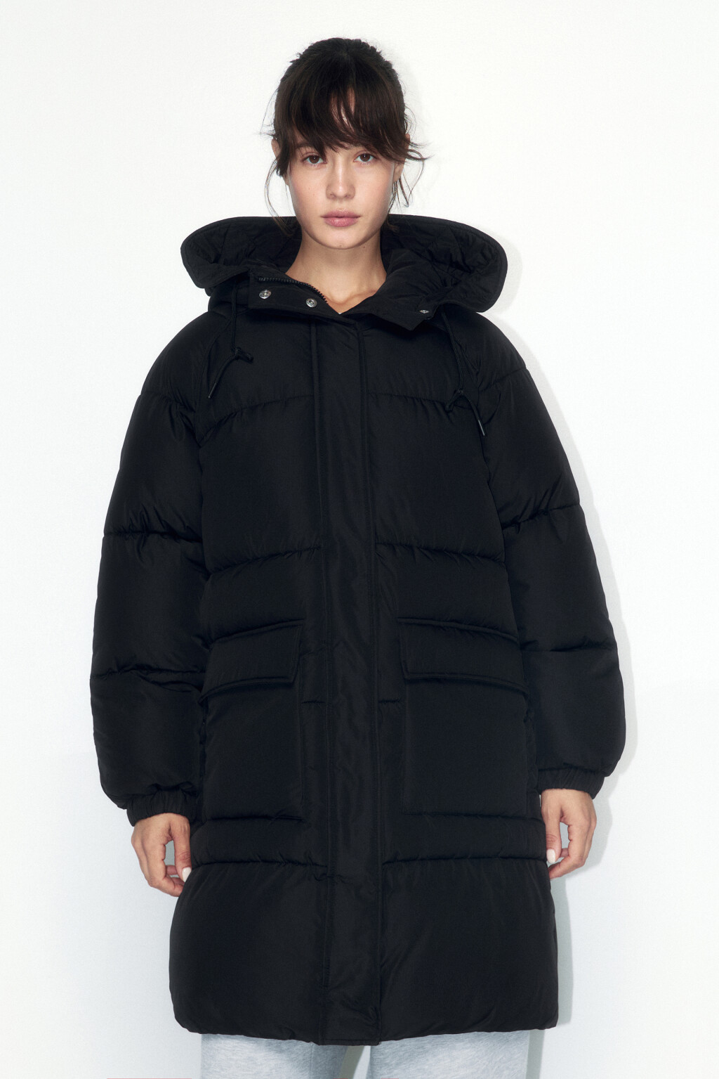 Куртка стеганая удлиненная с капюшоном - цвет черный - 3