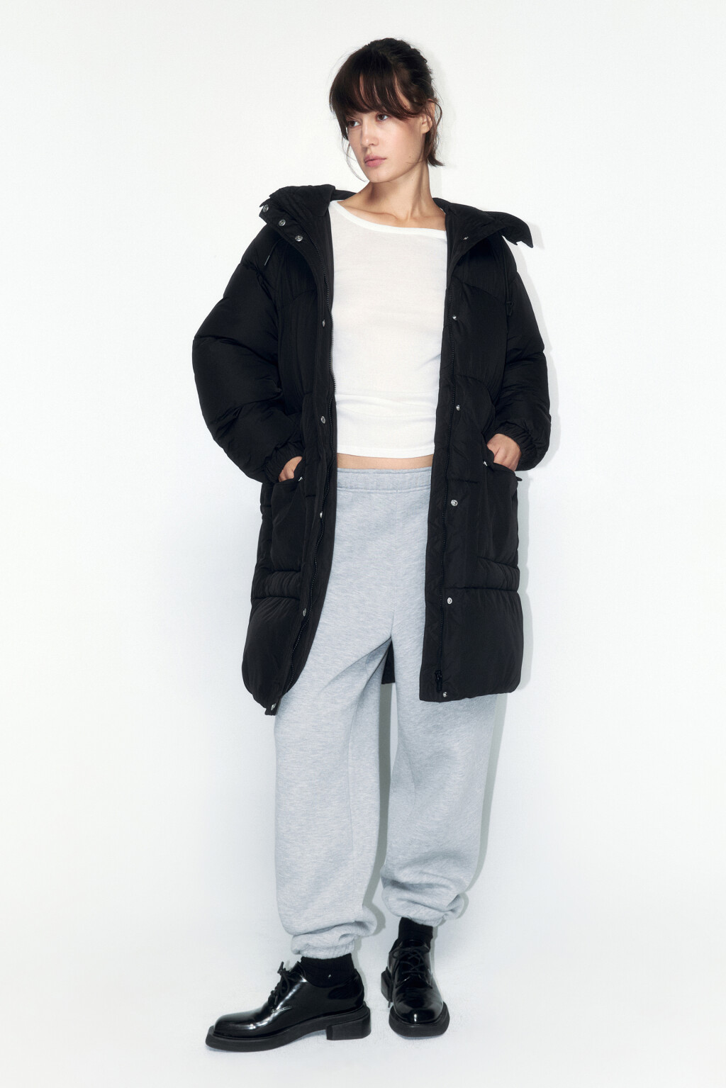 Куртка стеганая удлиненная с капюшоном - цвет черный - 6