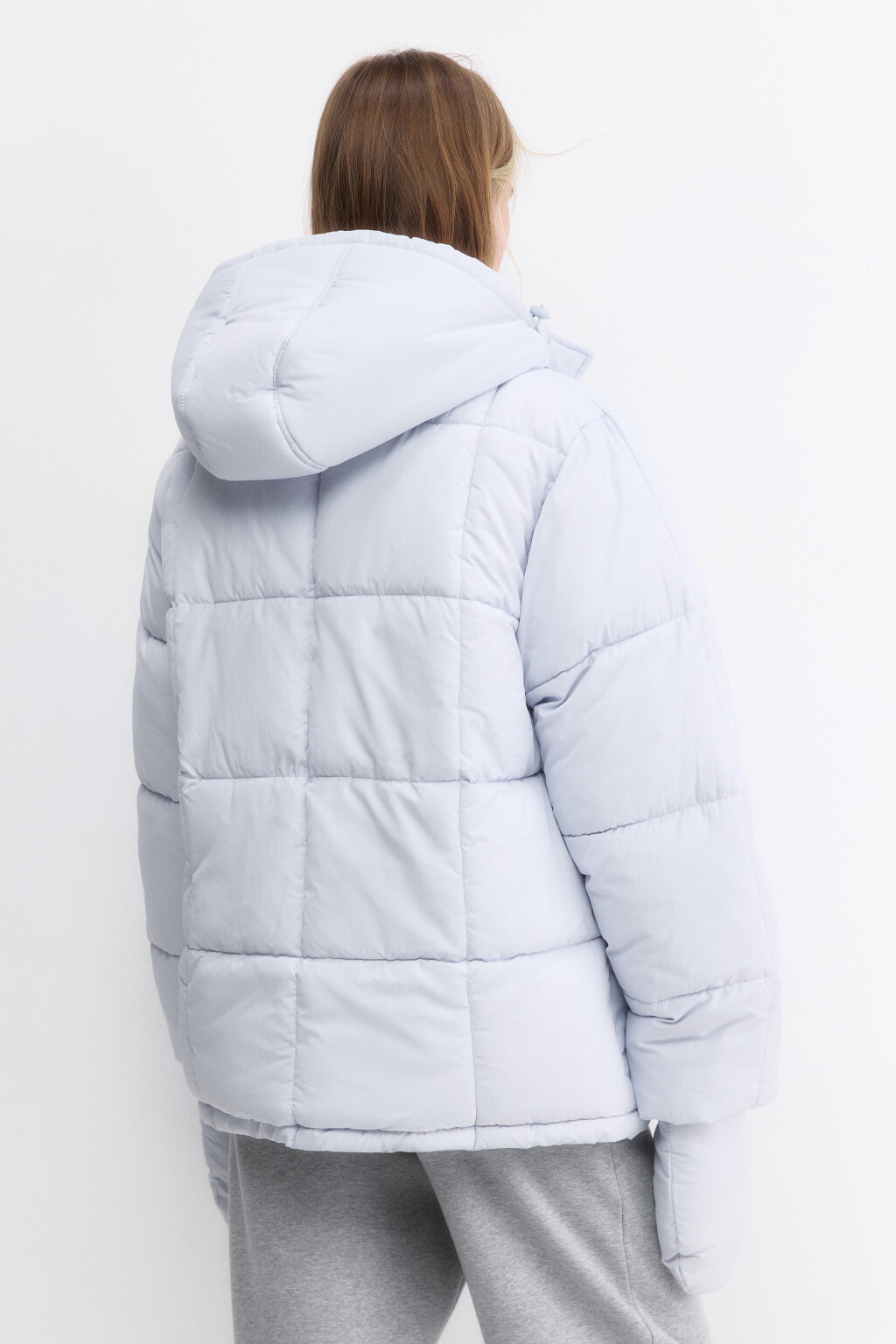 Куртка стеганая с капюшоном и рукавицами - цвет голубой - 4